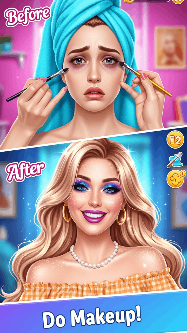 Glow Up Studio gameplay screenshot — before and after makeover styling